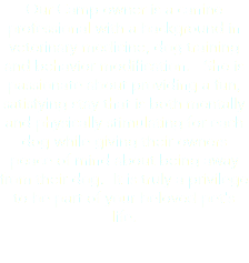 Our Camp owner is a canine professional with a background in veterinary medicine, dog training and behavior modification. She is passionate about providing a fun, satisfying stay that is both mentally and physically stimulating for each dog while giving their owners peace of mind about being away from their dog. It is truly a privilege to be part of your beloved pet's life.